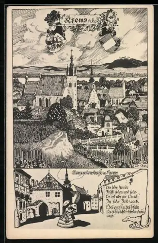 Künstler-AK Ulf Seidl: Krems an der Donau, Margaretenstrasse