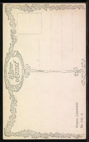 Künstler-AK E.F. Hofecker: Krems /Wachau, Löwenhof, Mädchen am Weinfass, Hühner