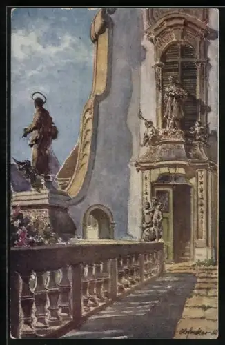 Künstler-AK E.F. Hofecker: Dürnstein, Galerie der Stiftskirche