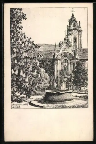 Künstler-AK Ulf Seidl: Wachau, Pfarrhof in Dürnstein