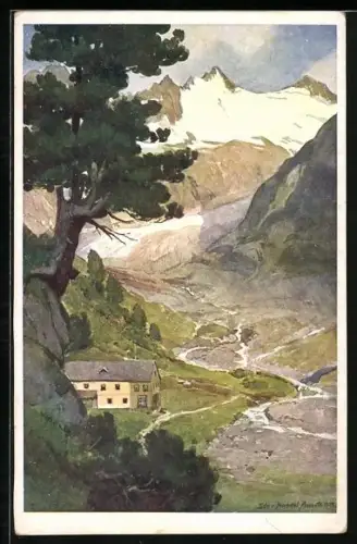 Künstler-AK Edo v.Handel-Mazzetti: Alpenrose gegen Hornkees mit Berlinerspitze