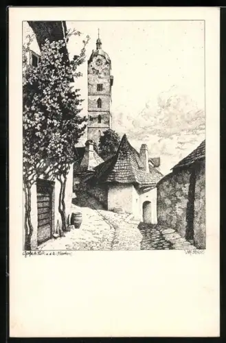 Künstler-AK Ulf Seidl: Stein an der Donau, Partie in einer Gasse