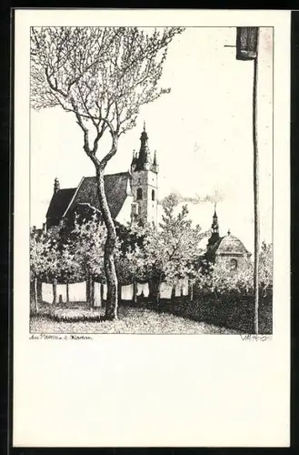 Künstler-AK Ulf Seidl: Aus Krems a. d. Donau, Kirche