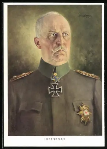 Künstler-AK sign. Paul Bender: Ludendorff in Uniform mit Orden