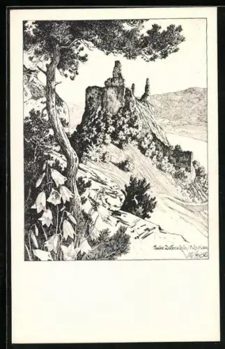 Künstler-AK Ulf Seidl: Dürnstein, Ruine Dürnstein