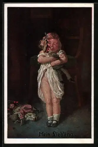 AK Mädchen im Nachthemd mit einer Soldatenpuppe