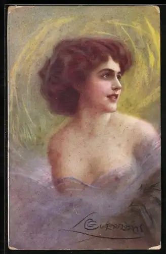 Künstler-AK G. Guerzoni: attraktive Dame mit nackten Brüsten