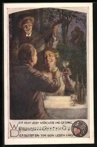 Künstler-AK Brüder Kohn (B.K.W.I) Nr. 505-2: Liebespaar stösst mit Wein an