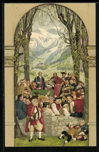 Künstler-AK Schweizer Bundesfeier 1918, Kinder kämpfen beim Fest