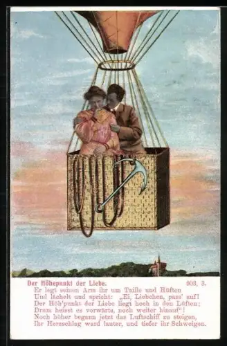 AK Liebespaar in einem Ballon
