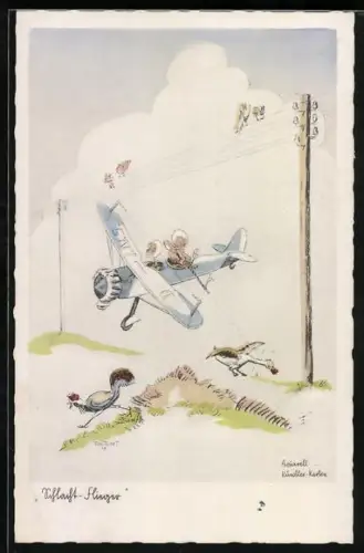 Künstler-AK Trautloft: Schlachtflieger, Scherz
