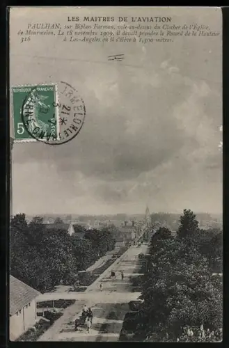 AK Flugzeug Biplan Farman, Pilot Paulhan