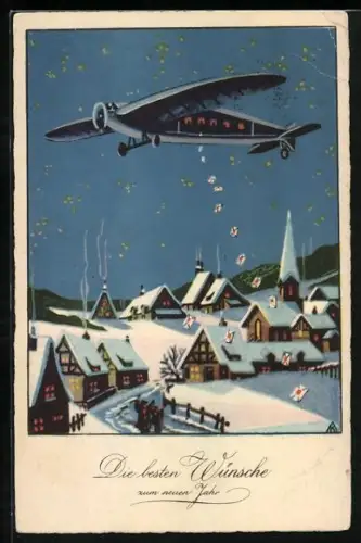 AK Flugzeug wirft Briefe ab