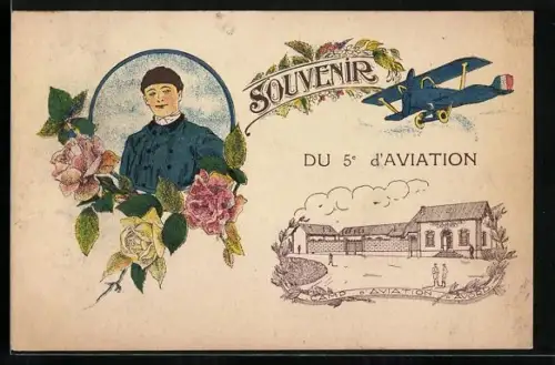 AK Flugzeug und französischer Soldat