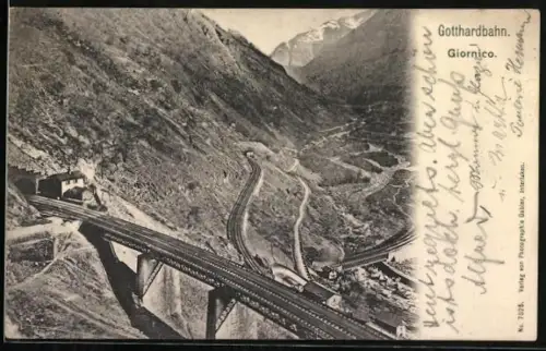 AK Giornico, Blick auf die Gotthardbahn