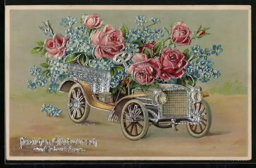 AK Lastkraftwagen mit Rosen beladen