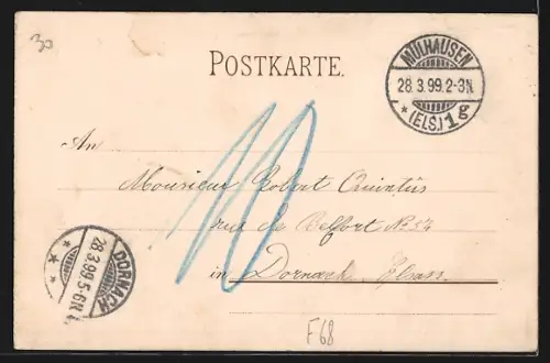 Lithographie Mülhausen i. E., Neu Quartier, Neue Post