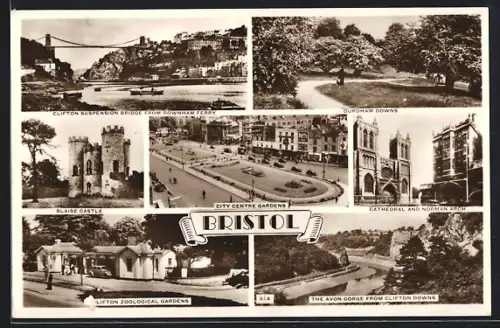 AK Bristol, City Centre Gardens, Cathedral and Norman Arch, Clifton Suspension Bridge