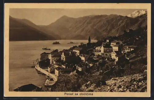 AK Perast, Ortsansicht aus der Vogelschau