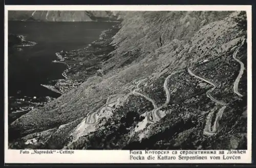 AK Lovcen, Kattaro Serpentinen aus der Vogelschau