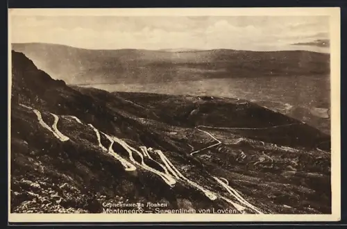 AK Lovcen, Serpentinen-Strasse aus der Vogelschau