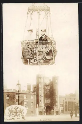 AK London, Prince of Wales and Princess of Wales im Ballon, St. James`s Palace
