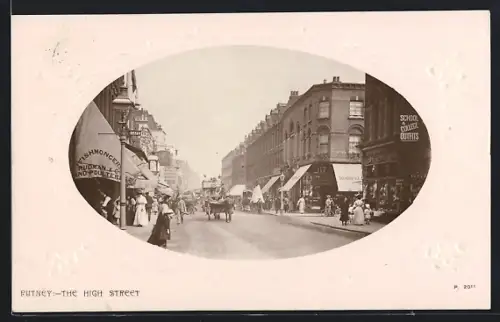 Präge-AK Putney, The High Street, Passepartout