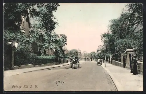 AK Putney Hill, Strassenpartie mit Pferdewagen