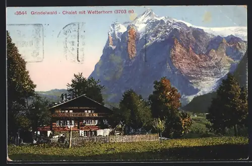 AK Grindelwald, Chalet mit Wetterhorn