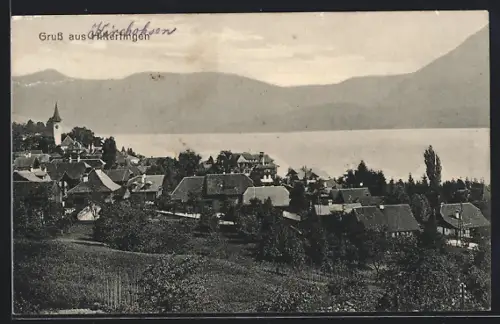 AK Hilterfingen, Ortsansicht mit Seeblick