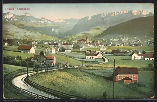 AK Appenzell, Ortsansicht mit Gebirge