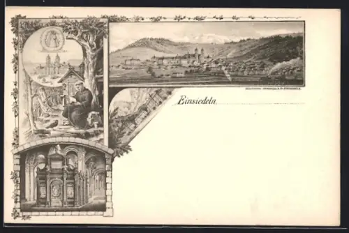 AK Einsiedeln, Panorama, Lesender Mönch