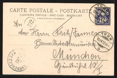 AK Thun, Flusspartie mit Ortsansicht