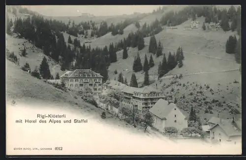 AK Rigi-Klösterli, Talblick mit Hotel des Alpes und Staffel