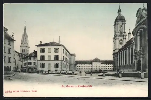 AK St. Gallen, Klosterplatz mit Kirchturm