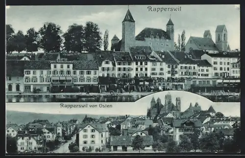 AK Rapperswil, Ortsansichten mit Flusspartie und von Osten