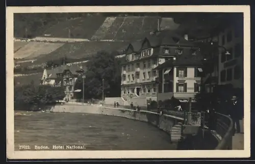 AK Baden, Hotel National mit Promenade