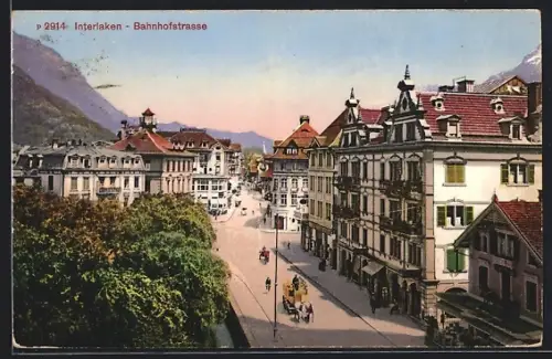 AK Interlaken, Blick in die Bahnhofstrasse