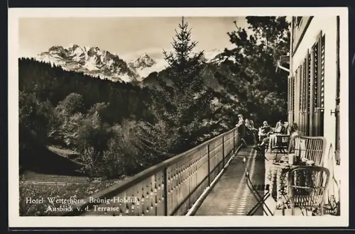 AK Brünig-Hohfluh, Hotel Wetterhorn, Ausblick von der Terrasse