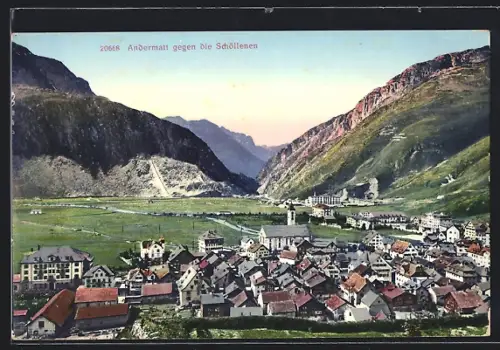 AK Andermatt, Ortsansicht gegen die Schöllenen