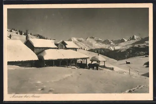 AK Maran bei Arosa, Verschneites Panorama mit Pavillon