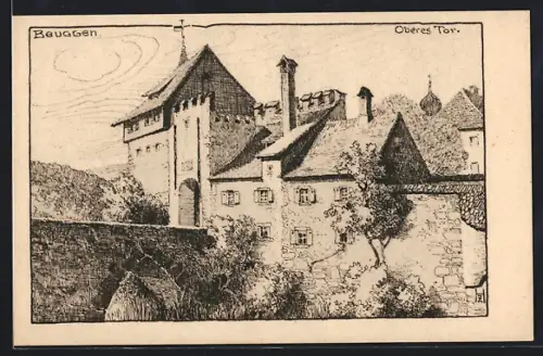 Künstler-AK Rheinfelden /Baden, Burg Beuggen, Oberes Tor und Befestigungsanlagen