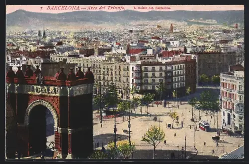 AK Barcelona, Arco del Triunfo, Strassenbahn