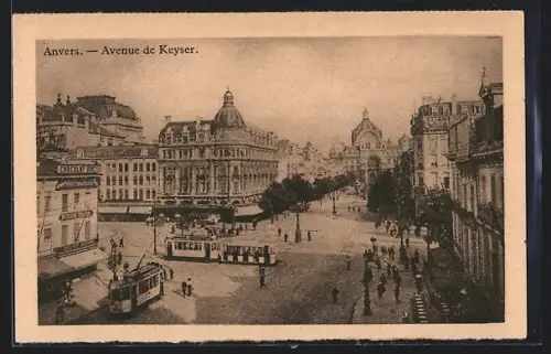 AK Anvers, Avenue de Keyser, Strassenbahn