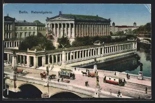 AK Berlin, Nationalgalerie mit Strassenbahn