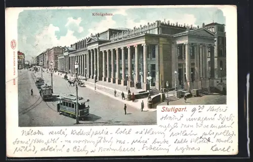AK Stuttgart, Königsbau mit Strassenbahn
