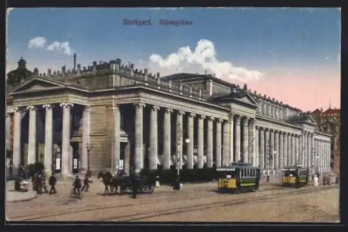 AK Stuttgart, Königsbau mit Strassenbahn