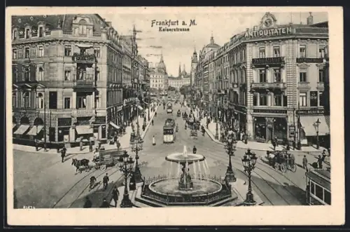 AK Frankfurt a. M., Kaiserstrasse mit Strassenbahn
