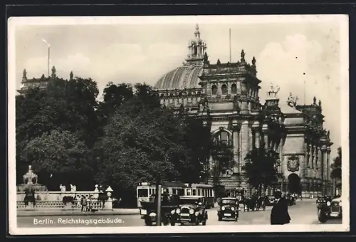 AK Berlin, Reichstagsgebäude mit Strassenbahn