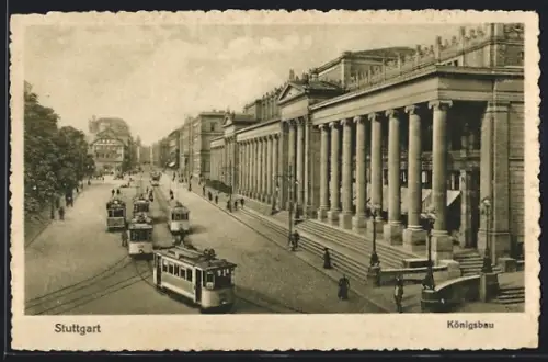 AK Stuttgart, Königsbau mit Strassenbahn